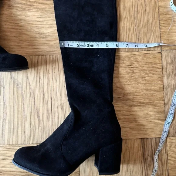 Stuart Weitzman Tieland Boots Black Suede Over The Knee Size 39 Heel - Picture 14 of 16